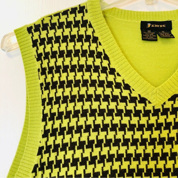 FINK Sweater Vest Houndstooth Lime Green Vintage Y2K 90 URBAN OUTFITTERS size XL - Picture 7 of 15